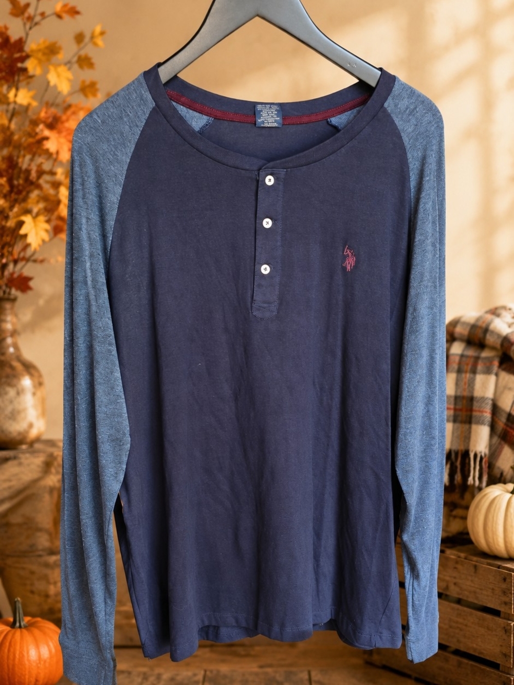 U.S. Polo Assn. Navy Body with Heather Blue Raglan Henley Long-Sleeve